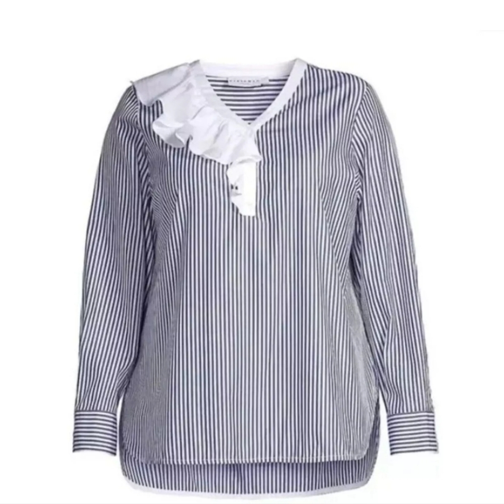 Harshman Navy & White‎ Vivienne Stripe Popover Tunic Blouse S Retail $228